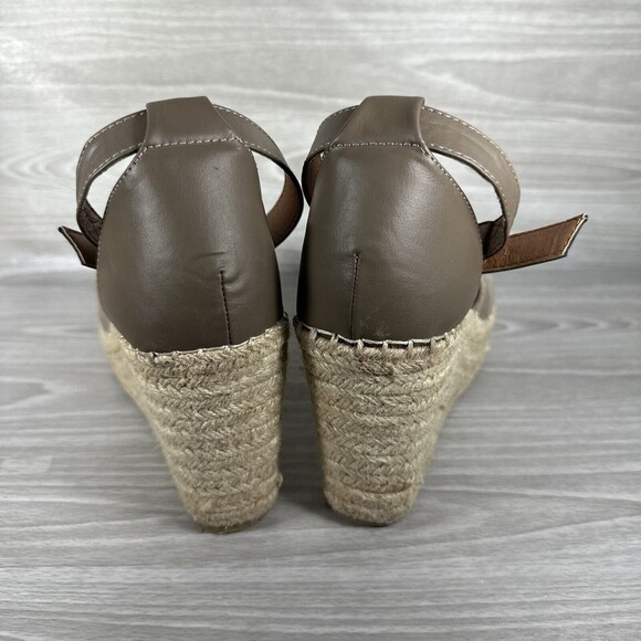 Steve Madden JYIA Espadrille Wedge‎ Sandals Size 10 Brown Suede Leather Peep Toe - Picture 4 of 11